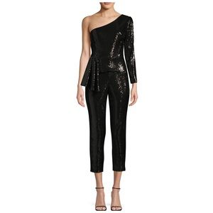 Aidan Mattox Sequin Peplum Jumpsuit In Black